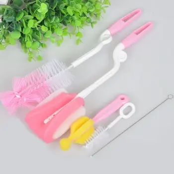 

5Pcs/Set Nipple Cleaning Brush Set Rotary Sponge Nylon Bristle Baby Bottle Brush Random Color