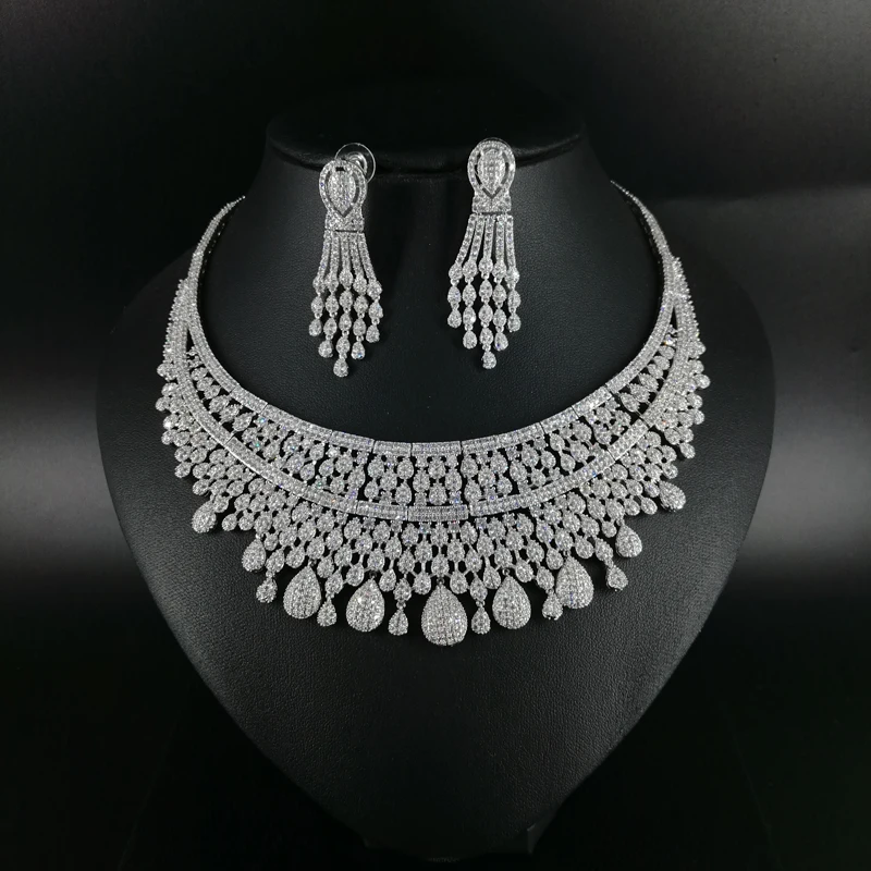 

2019 new fashion luruxy crystal CZ zircon necklace earring bracelet ring jewelry set wedding bride banquet dressing jewelry set