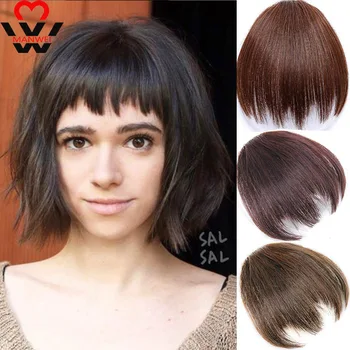 

MANWEISynthetic Blunt Air Bangs Black Thin Invisible Fake Hair Extensions For Adutl Women Hair Accessories Clip In Hairpiece