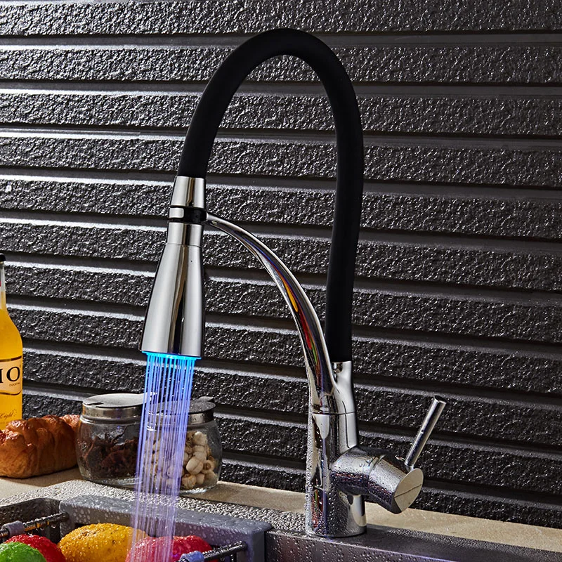 Хромированный кухонный кран светодиодный светильник смеситель для кухни ванной комнаты кран вытяжной горячей холодной воды кран на бортике кухонный кран Torneira