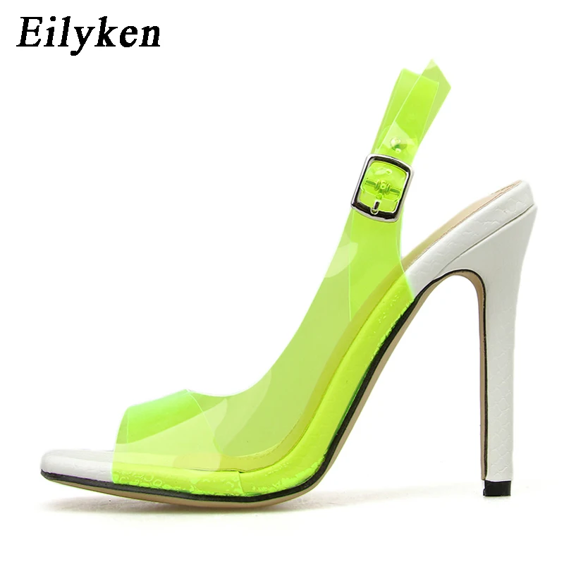 Green Eilyken/зеленые прозрачные босоножки из пвх; вечерние женские Босоножки с открытым носком на высоком каблуке с ремешком сзади; туфли-лодочки; размеры 41-42 - Цвет: Green