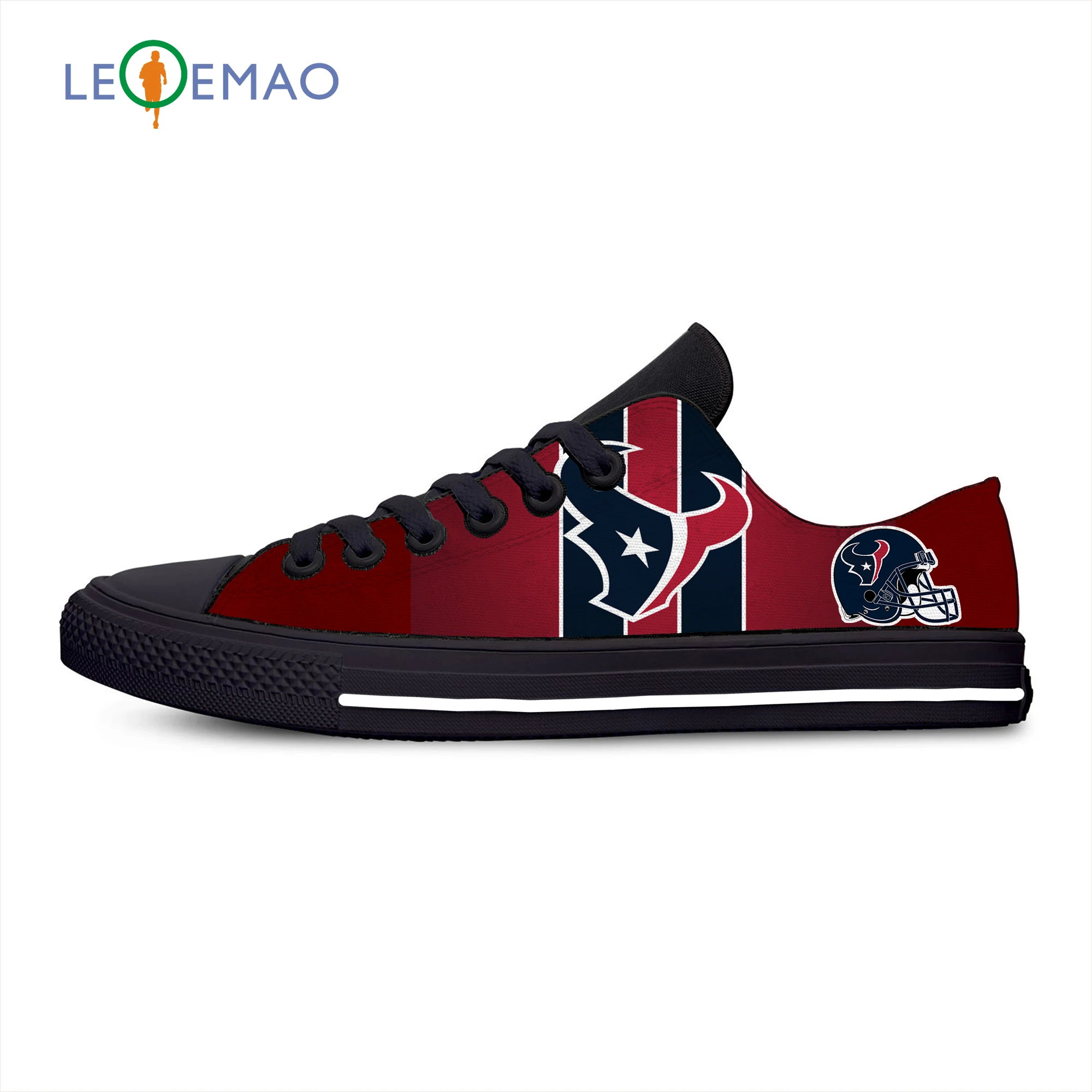 Custom Images Texans Logo Men Canvas Shoes Classis Lace-up Vulcanized Shoes Fashion Students Boys Houston fans Flat Shoes