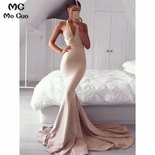 Элегантное платье для выпускного вечера Русалка Длинные вечерние платья с открытой спиной эластичный атлас развертки Поезд Формальные вечерние платья платье для выпускного вечера