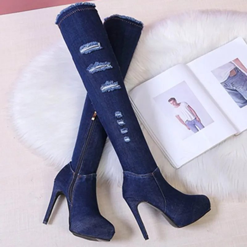 Women's casual knee high boots stiletto heels bowknot  high top  pumps shoes 