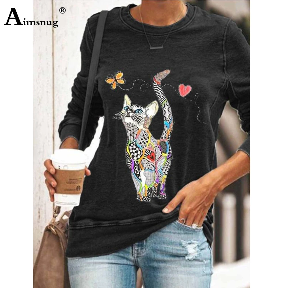 

Plus Size 4xl 5x Female T-shirt Vintage 2020 Cat Butterfly Print Women Tops Spring Autumn New O-neck Tee Shirt Casual Pullovers