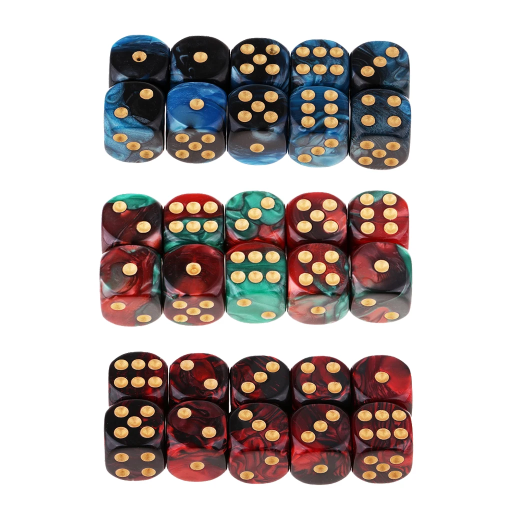 30x Two Colors Square 6 Sided 16mm (D6) Table Game Dice Set With White Pips