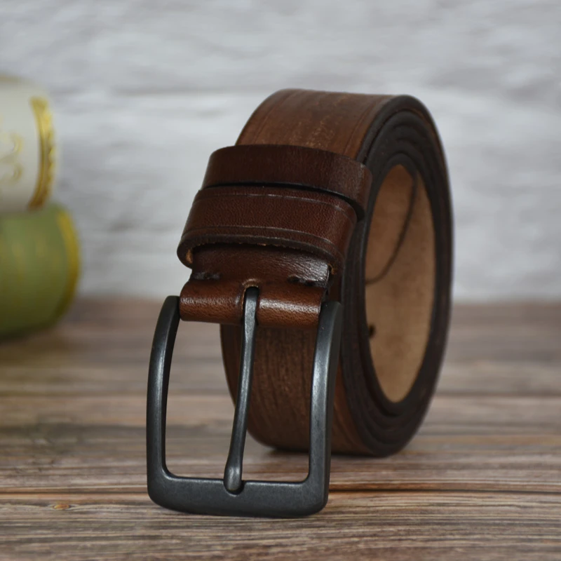 Cinturón de cuero genuino de lujo para hombres de cuero vintage correa de vaqueros para hombres correa de color negro ancha Tanga marrón gratis|Cinturones de hombre| -