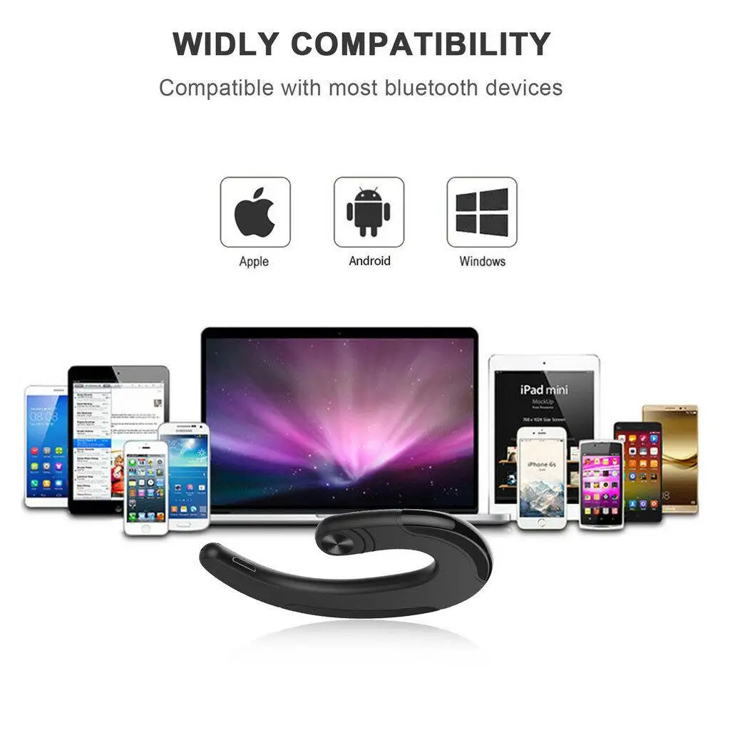 Business Wireless Bluetooth Headphone Stereo Earphone Handsfree with Microphone for iPhone Android Samsung Huawei LG