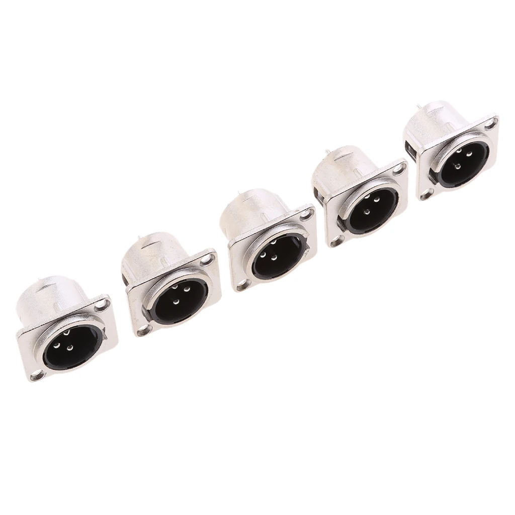 5x MagiDeal XLR 3 Pin Male Mic Panel Mount Solder Audio Video Connector