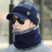 New Men Add Fleece Lined Winter Hat Wool Warm Knitted Hat Set Thick Soft Stretch Winter Hats For Men Leisure Beanie Cap 6