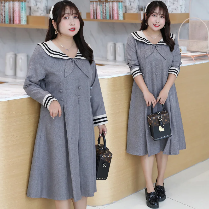 

Plus Size 3XL 4XL Women Dress Vintage Sailor Student Dresses Autumn New Girl Lolita Gown Casual Long Sleeve Loli Tea Party Gowns