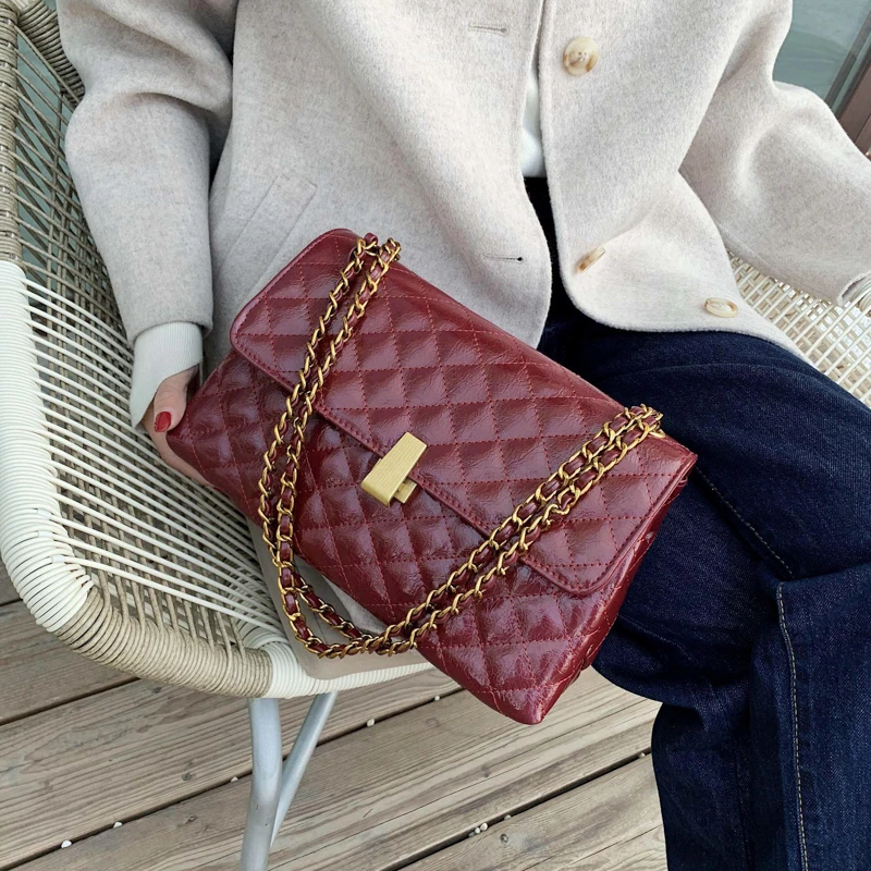 

Fashion Shoulder Messenger Bag Retro PU Leather Solid Color Crossbody Bags For Women 2020 Lady Chain Handbags and Purses