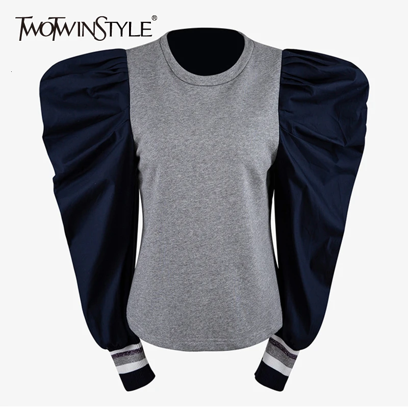 TWOTWINSTYLE Лоскутная Женская толстовка популярного цвета с круглым вырезом и