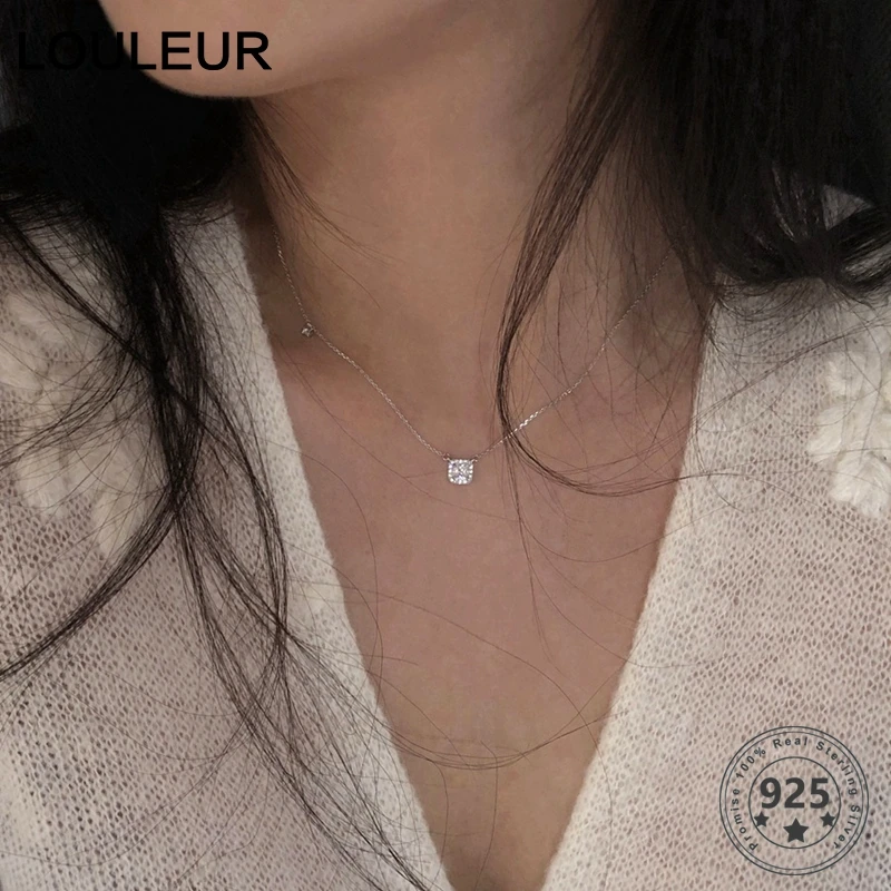 Louleur 925 пробы Серебряное ожерелье с цирконом блестящие квадратный воротничок со