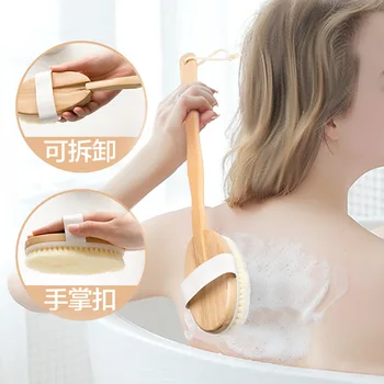 

Bathroom Body Brushes Long Handle Bath Natural Bristles Brushes Exfoliating Massager With Wooden Handle Dry Brushing Shower Tool