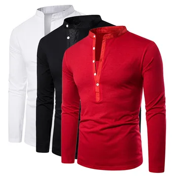 

New Mens Casual Button-Down Shirts Long Sleeve Basic Designed Of Various Styles Spring And Autumn Stand Collar Henry Shirts