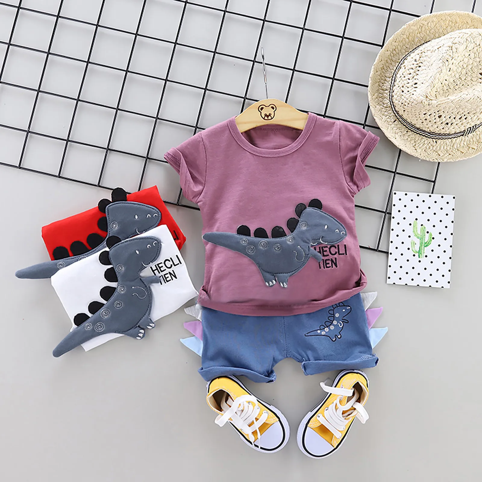 

Toddler Baby Boys Clothes Cartoon Letter Dinosaur Print T Shirt Tops + Shorts Set Summer Kids Outfit Casaul Child Boy Clothing