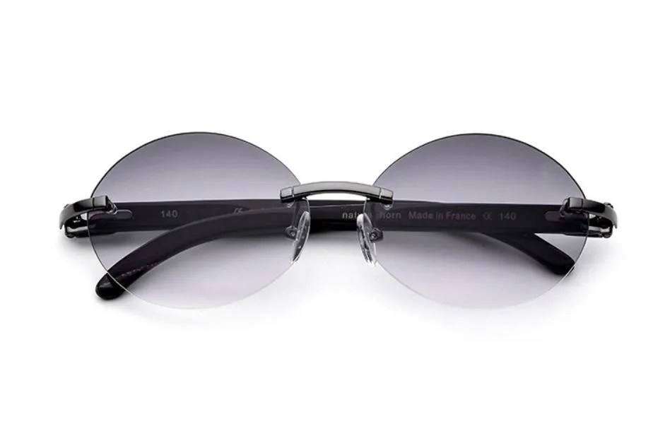 Pure natural black horn eyeglass frame high-grade anti-uv 400 sunglasses men women round rimless frames 57-18-145 myopia lenses