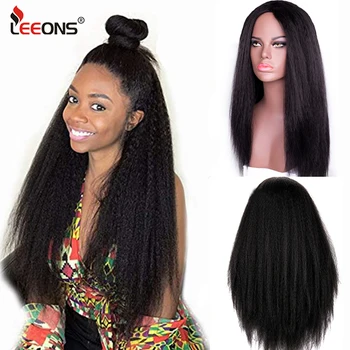 

Leeons Kinky Straight Wig 150 Density Long Straight Wig Synthetic Fluffy Kinky Fake Hair For Black Women Styles High Quality
