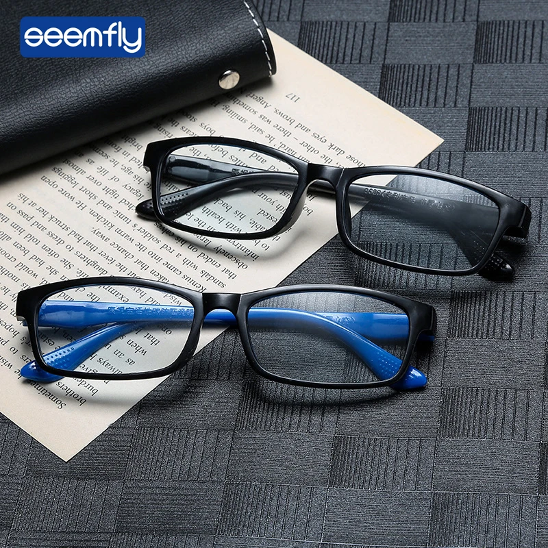 

Seemfly Ultralight Reading Glasses Women Men Clear View Anti Blue Rays Square Frame Eyeglasses Antifatigue Computer Eyewear