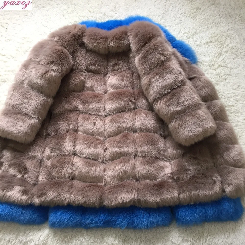 Yaxez пальто из искусственного меха лисы из искусственного меха Женское зимнее Элегантное длинное пальто из искусственного меха пальто женское теплое пальто из искусственного меха