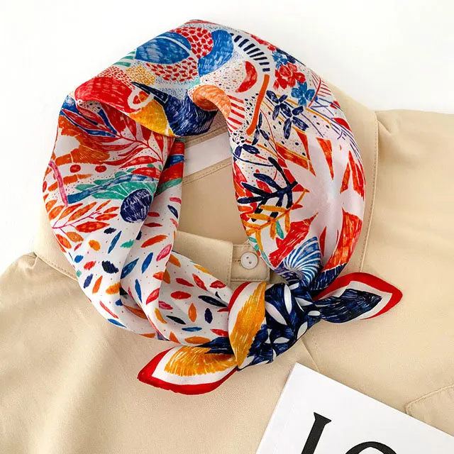 100% Pure Silk Square Scarf Women Dot Print Neckerchief Bandana