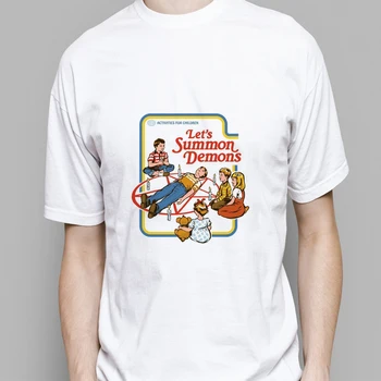 

Showtly 2019 Funny Halloween Shirt Satan Vintage Men's T-Shirt Let Us Summon Devil Graphics Top Harajuku T-Shirt Men's Wear