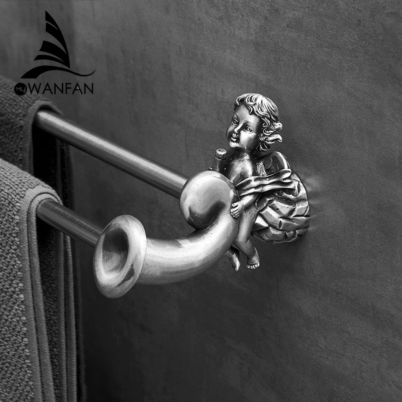 Bronze Color 2-Arm Towel Hanger Space Saving Towel Racks Classic Angel Home Deco Wall Mount Bathroom Shelf MB-0788B