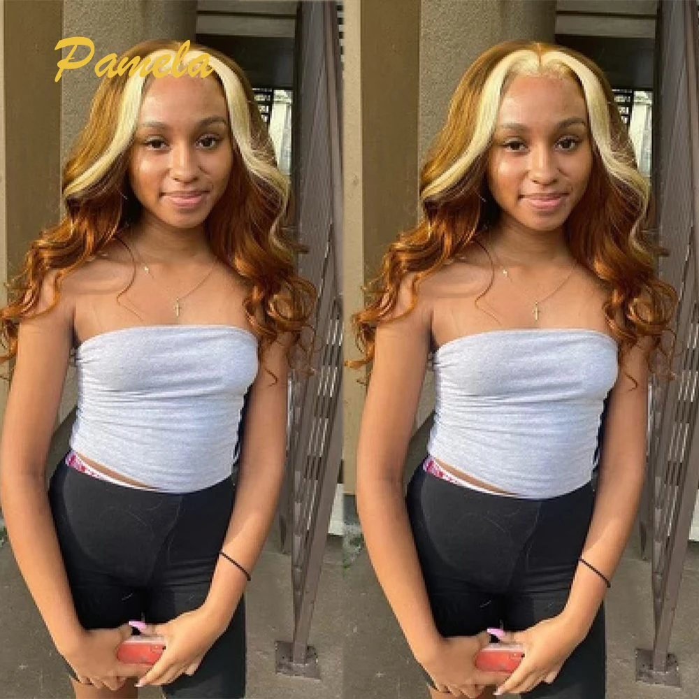 30inch Honey Blonde 13x4 Transparent Lace Front Wig Highlight Body Wave Ombre 27/30 Colored Human Hair Glueless Wig Ready To Go