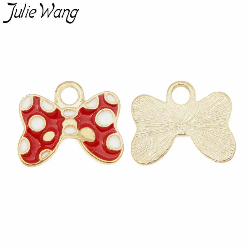 Julie Wang 6PCS Enamel Bow-Knot Charm Tie Black Pink Red Alloy Gold Tone Necklace Bracelet Earrings Jewelry Making Accessory | Украшения и