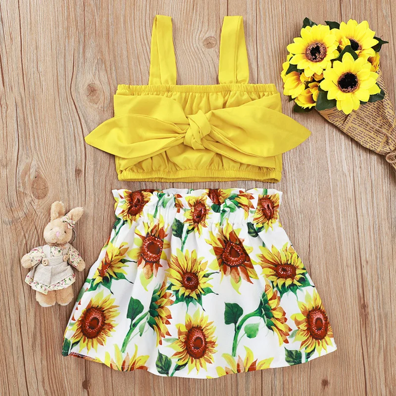 baby girl flower skirt 2pcs set kids clothes outfit (7)