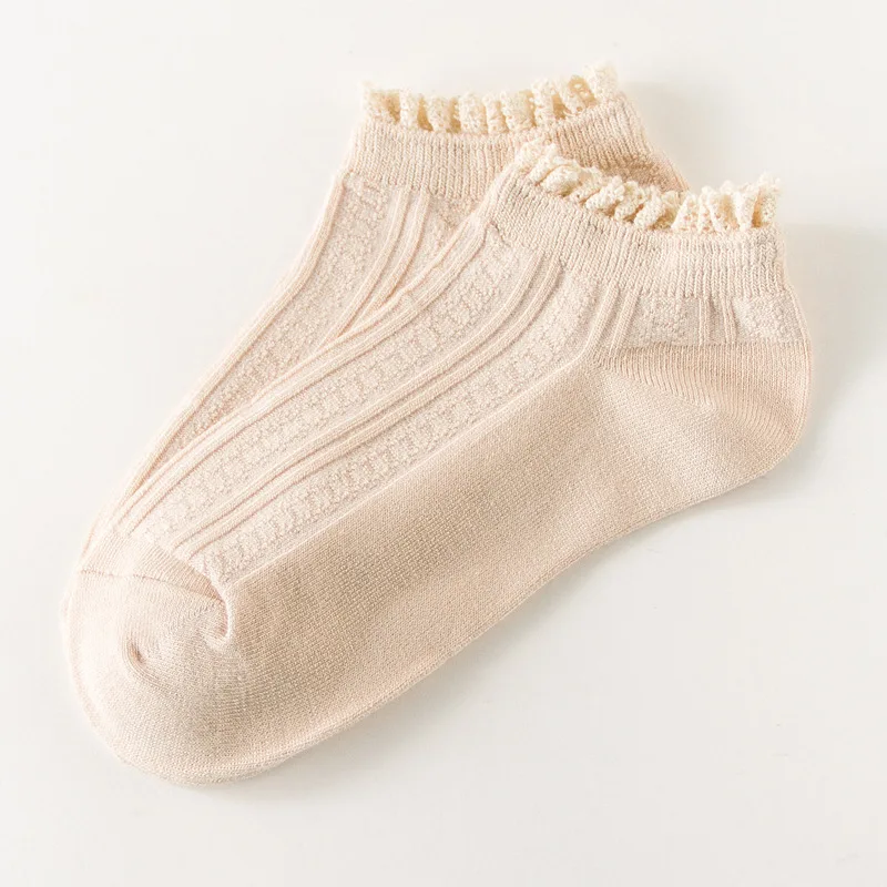 Женские Модные кружевные носки, милый стиль, мягкие удобные носки для девушек, чистый карамельный цвет, хлопок, повседневные короткие носки до лодыжки