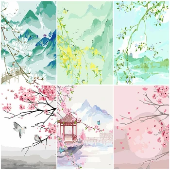 

AZQSD Unframe Painting By Number Canvas Kits DIY Abstract Art Pictures By Numbers Landscape Acrylic Paint Decor For Home