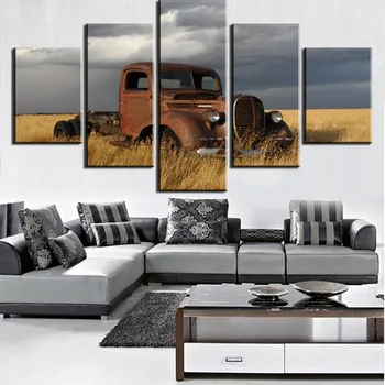 

Modern Decorative 5 Pieces HD Print Painting Old Rusty Car Landscape Canvas Wall Art Home Decor For Living Room Picture Poster
