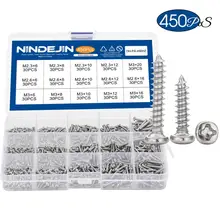 Parafuso redondo banhado em ni, 450 peças, cabeça de rolagem, parafuso, conjunto de parafusos m2,3 m2,6 m3, aço carbono, micro parafusos kit de sortido