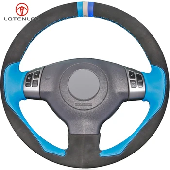 

LQTENLEO Black Suede Light Blue Leather Car Steering Wheel Cover For Suzuki SX4 2006-2013 Swift 2005-2011 Splash Alto 2007-2015