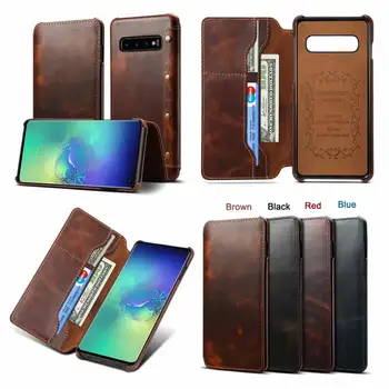 

Simple Genuine Leather For Samsung Galaxy S10 Plus S10 E S9 Note 9 Case Vintage Oil Wax Cowhide Wallet Flip Shockproof
