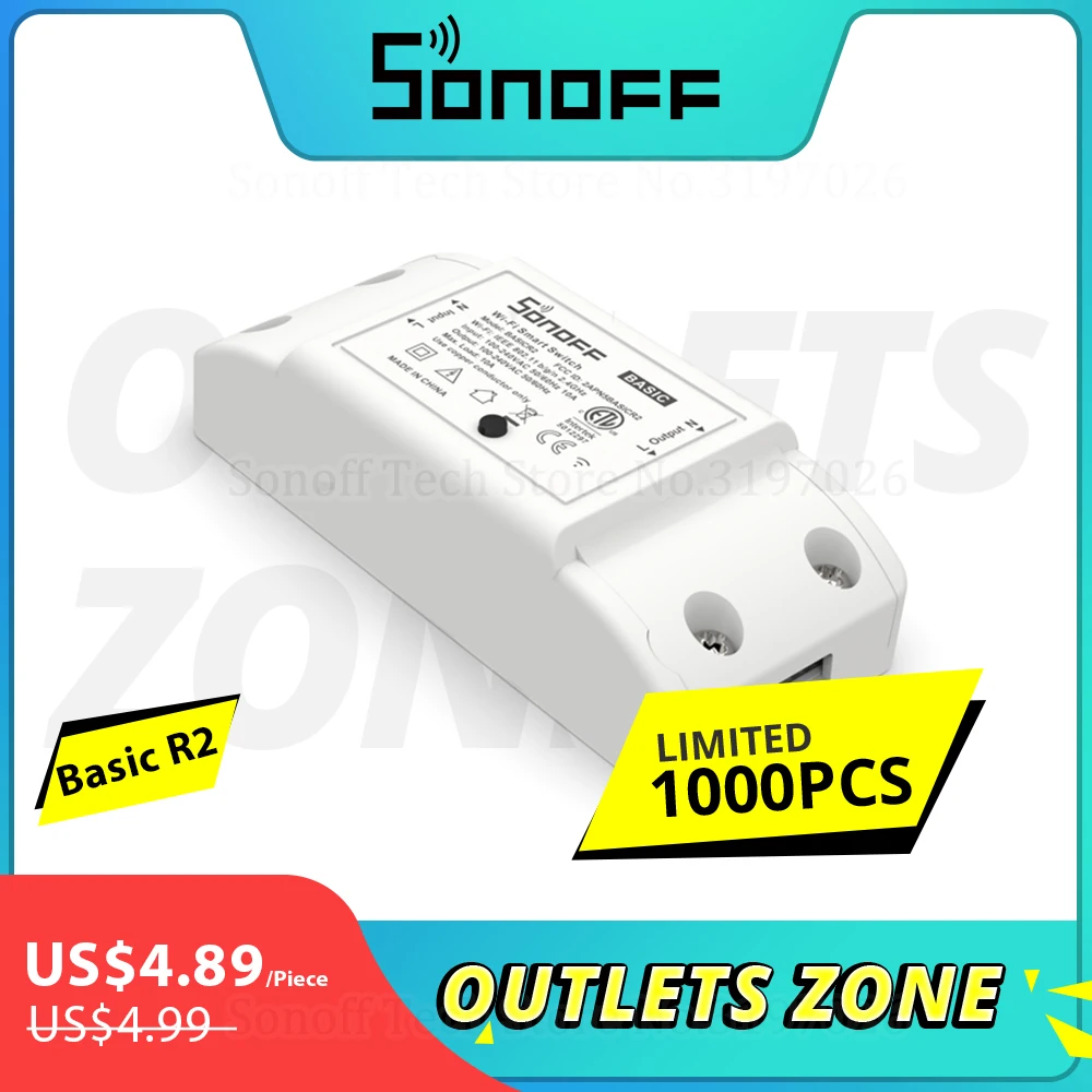 Умный Беспроводной Выключатель Sonoff Basic R2 Wi-Fi голосовое управление сделай сам