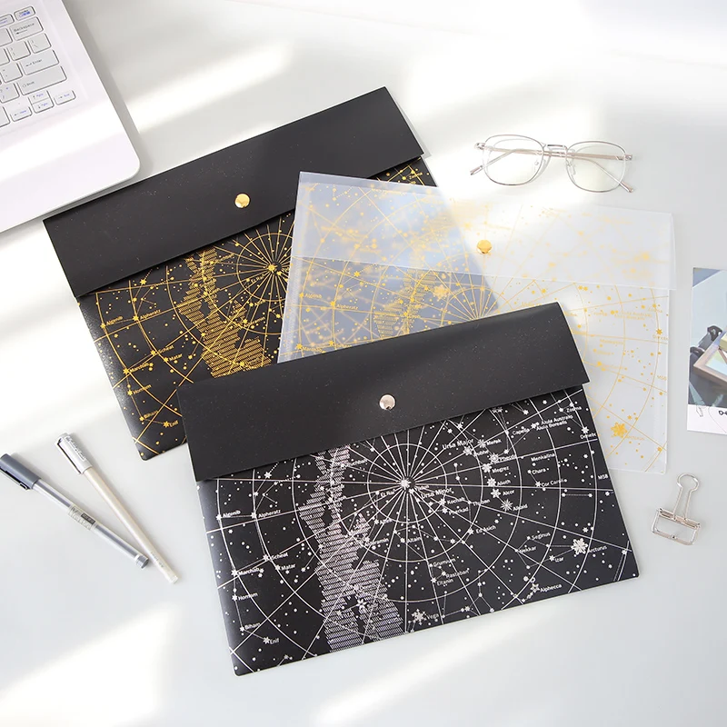 

Starry Sky Plastic File Pockets Transparent A4 Document Bag Matte File Folder Originality Storage Office Stationery Supplies