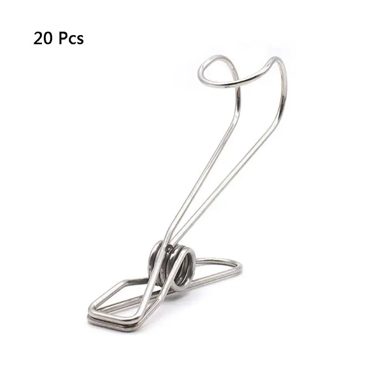 

20 Pcs Stainless Steel Laundry Hanging Clip Hook Clothes Peg Boot Hanger Towel Holder Paper Files Binder Clip Snack Seal Storage