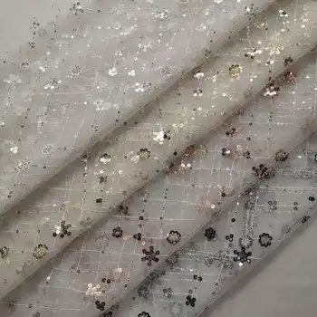 

2020 New Lace Fabric Heavy Craft Sequin Embroidery Big Diamond Polyester Mesh Fabric Designer DIY Sewing Tecido Costura 1 Yard
