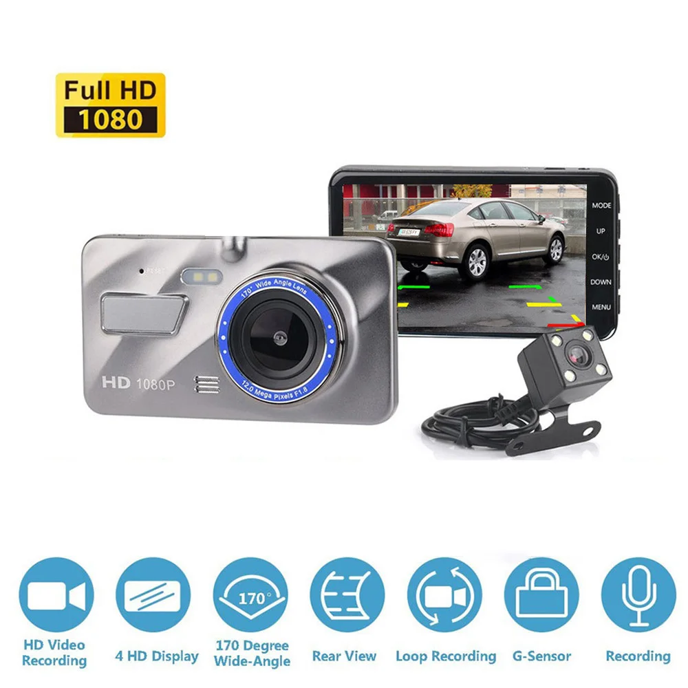 1080P FHD ips Dash Cam, Автомобильный видеорегистратор с двумя объективами, фронтальная+ задняя камера, видео регистраторы, g-сенсор, камера ночного видения