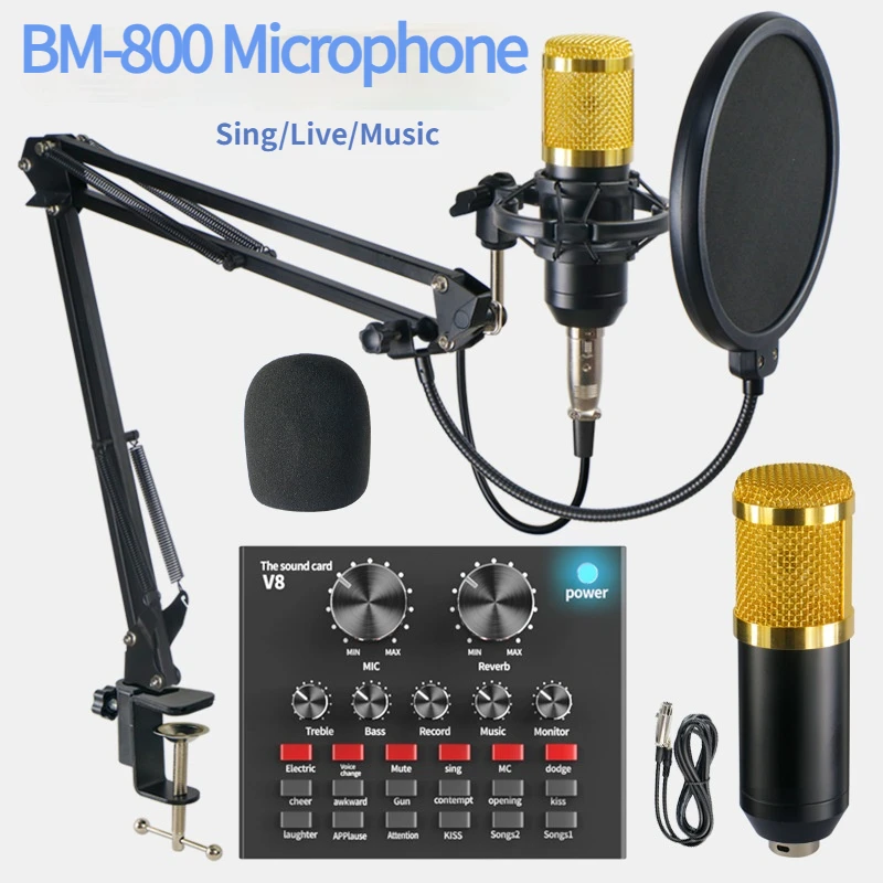 Bm 800 Studio Professional Condenser Microphone V8 Sound Card Karaoke bm-800-studio-professional-condenser-microphone-v8-sound-card-karaoke