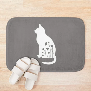 

Floral Cat Silhouette Bath Mat Doormat Welcome Home Rectangle Anti-slip Carpet Rug Bedroom Entrance Floor Mats