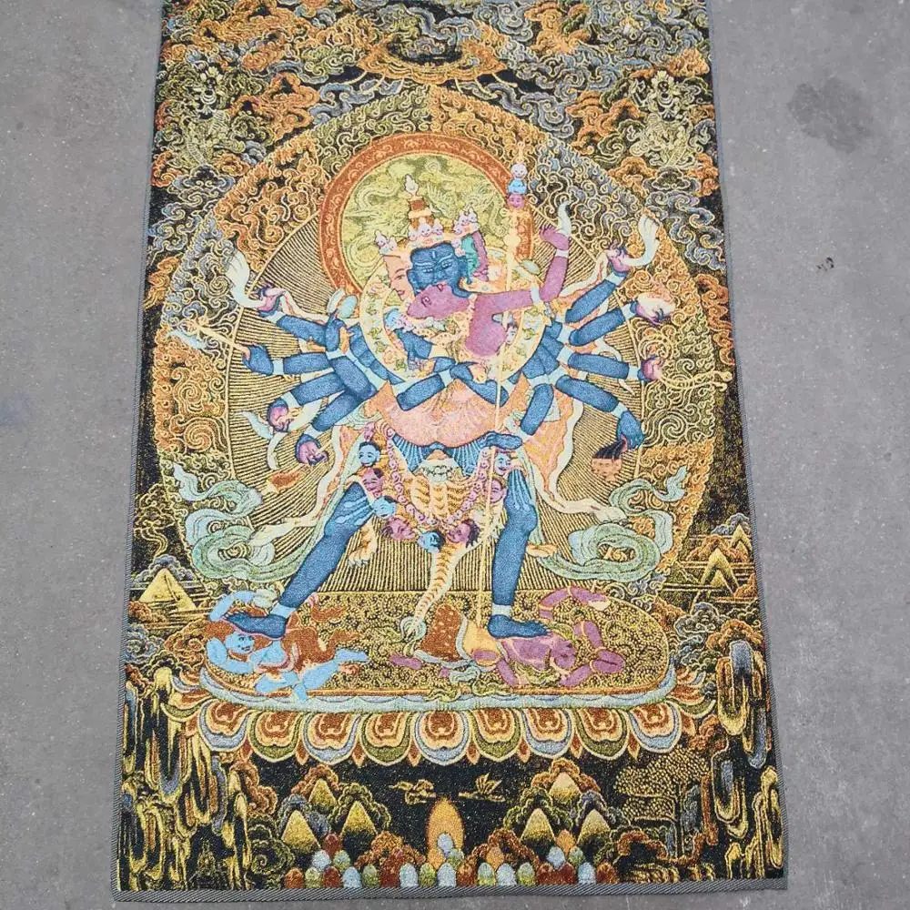 

35"Thangka Embroidery Tibetan Buddhism silk embroidery brocade Nepal Kalachakra dus khor Buddha Thangkas Worship Hall Town house