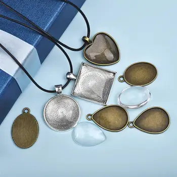 

30pcs Pendant Base Settings 25mm Cabochon Blanks Tray Bezels DIY Necklace Jewelry Making Accessories Mixed Round Oval Drop Shape