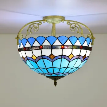 

40cm modern Mediterranean Blue Tiffany stained glass dining room bedroom corridor bathroom glass semi ceiling lamp