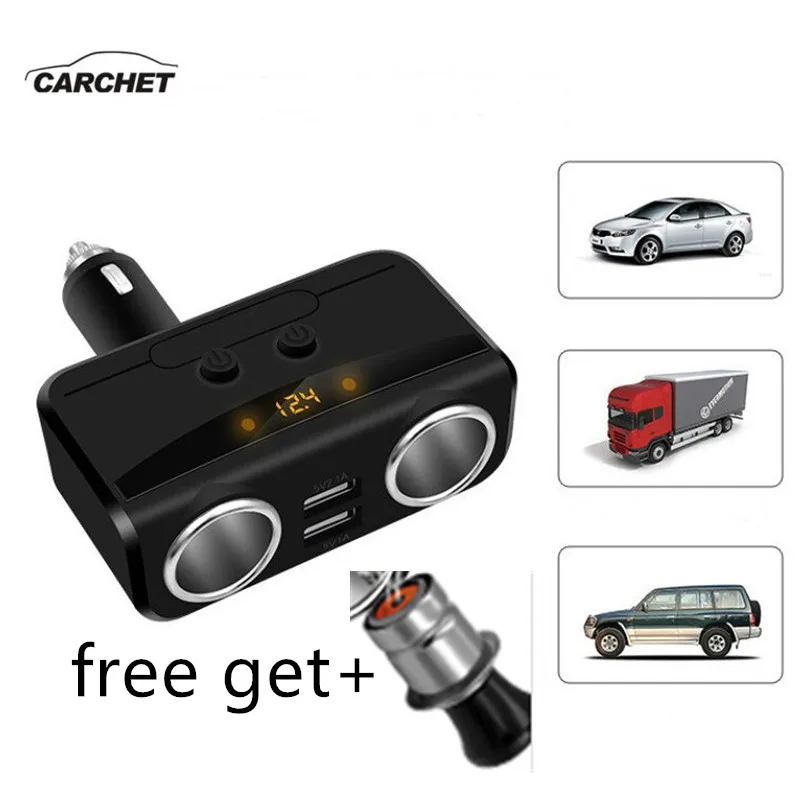 Автомобильное зарядное устройство CARCHET с двумя usb портами двусторонняя розетка