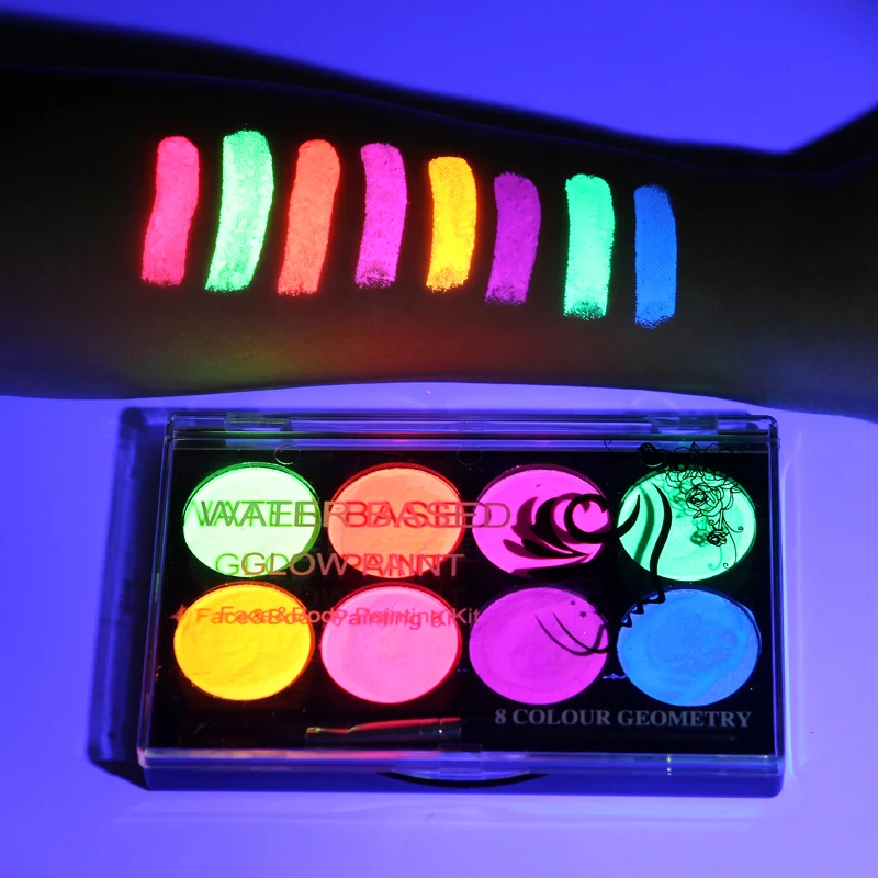 8 Colors Face Body Art Paint UV Glow Fluorescent Glowing Halloween Party Fancy Dress Beauty Makeup Tool