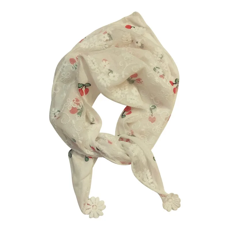 Детский осенне-зимний шейный платок для девочек, красивый элегантный кружевной мягкий шейный платок с цветочным принтом